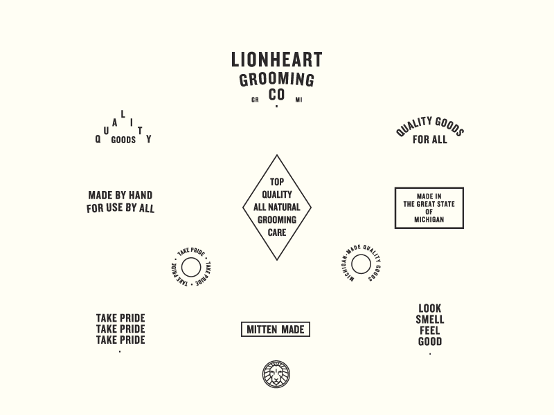 Lionheart Grooming Co. (cont.) art direction branding elements grooming icon logo packaging print shapes typography