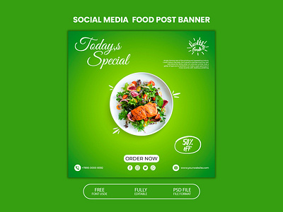 Social media post template design for food