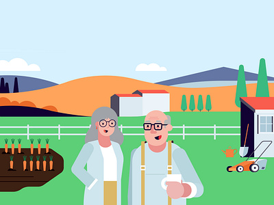 We're on a Farm! animation app video barn branding coffee design inspiration explainer video farm flat design fresh design hills illustration inspiration monocolour