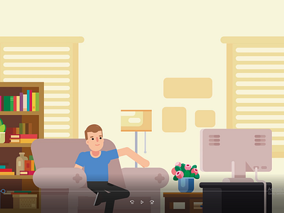 Care to Hit the Gym? animation branding charactedesign character explainer video flat design flat illustration happy man home relaxing guy relaxing man watching tv