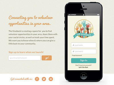 The Giveback (Splash) coming soon flat design iphone landing page minimal splash page ui web design