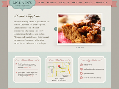 McLain's Bakery Website header home page photo slider pink ribbon texture turquoise ui web design website