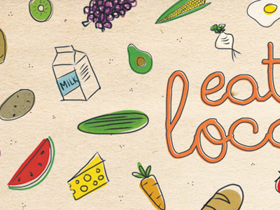 Eat Local drawn food fruits veggies