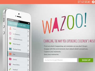 WAZOO! Homepage app home page landing page launch page ui web design website