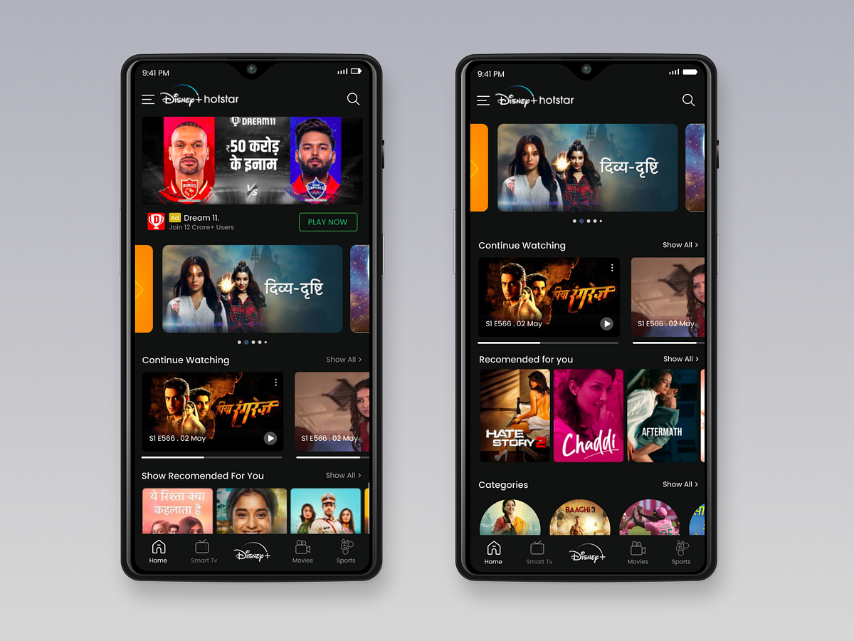 Hotstar App Redesign designs, themes, templates and downloadable