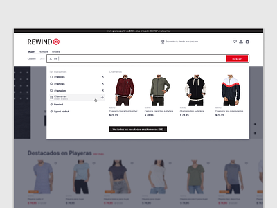 Autocomplete search for Rewind store autocomplete design e commerce fashion retail store ui ux web
