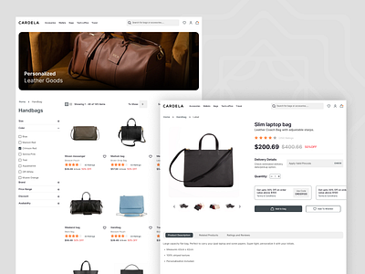 Cardela bags store adobe xd app bag branding design e commerce fashion ui ux web