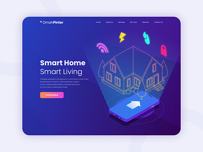 OmahPinter 🏡 | Website Header Illustration blue design future header hero home house illustration landing landingpage simple smart smarthome tech web design website website design