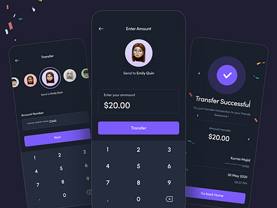 Money transfer flow of an e-wallet app.