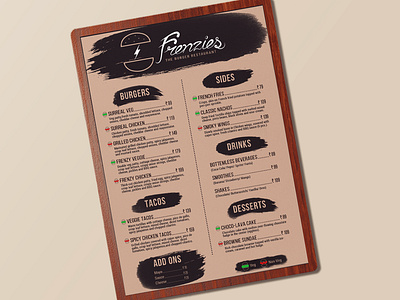 Frenzies Burger menu