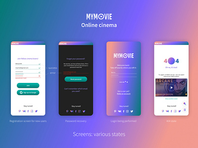 Online cinema screens: various states