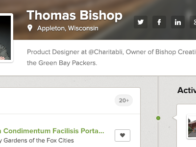 Profile Exploration activity badge charitabli icons location map profile proxima nova social stream timeline