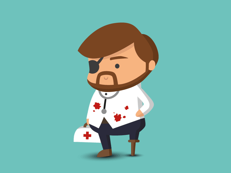 Whale Lab's Crew | Mattia, The Doctor animation character design crew doctor eyepatch flat graphic design illustration staff stethoscope whalelab wooden leg