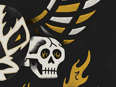 Nachoooooooooo deathridesahorse flames grain illustration luchador motorcycles skulls texture