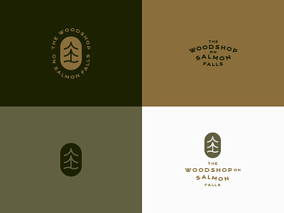 The Woodshop on Salmon Falls pt. I badge branding color gold green logo river trees typography vintage woodshop woodworking