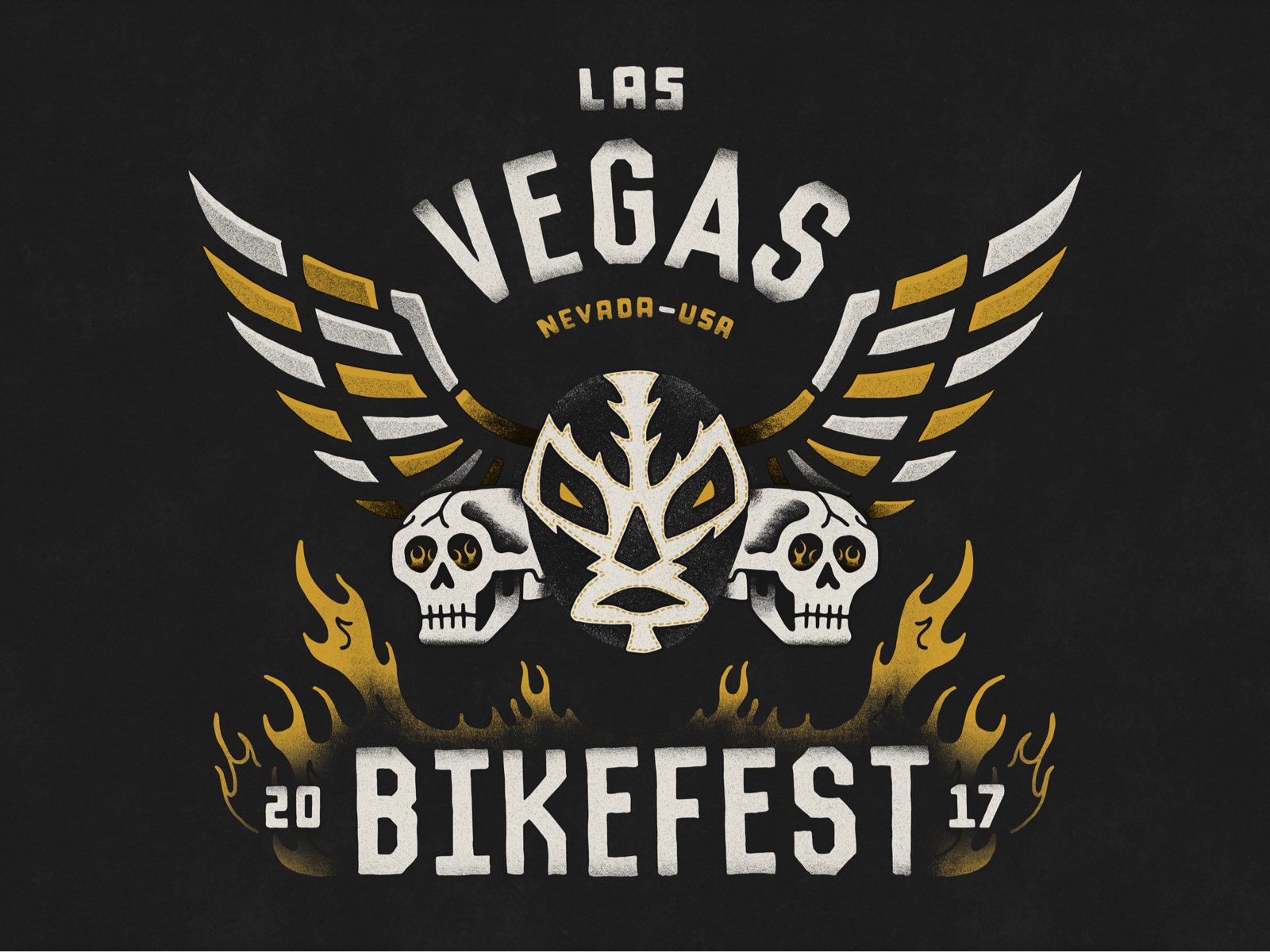 2017 Las Vegas Bikefest T-shirt Illustration graveyard hand drawn flames wings las vegas bikefest skulls texture illustration