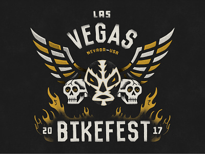 2017 Las Vegas Bikefest T-shirt Illustration bikefest flames graveyard hand drawn illustration las vegas skulls texture wings