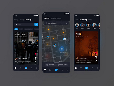Social Safety App alerts app citizen creative crime design explore graphic design home page images incident map news feed product design safety social ui ui inspiration ux visual design