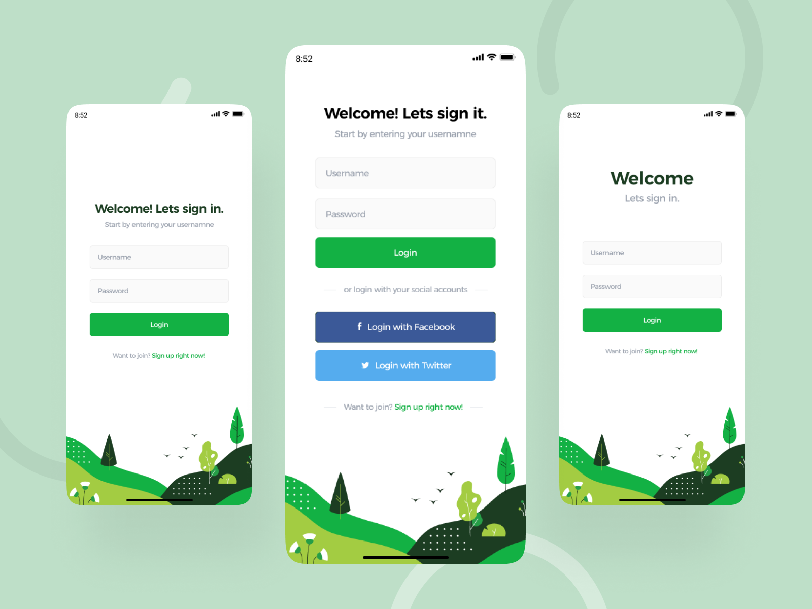 Sign In App - Green Theme by Kim Wahlman on Dribbble