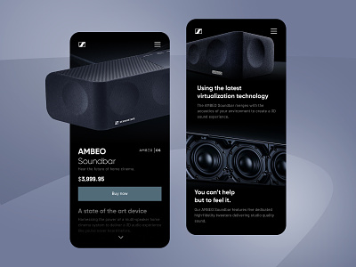 AMBEO Soundbar 3d app branding dark design graphic design landing minimal mobile mobileui product page sennheiser shop soundbar ui uiux ux