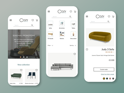 Furniture brand Cozy (Mobile version) app branding design figma furniture furniture app furniture design mobile app prototype prototyping ui ux