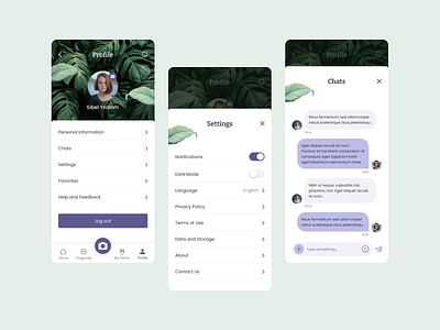 Daily UI- Plant Care App Profile / Settings / Chats