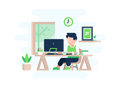Simple Workspace designer flat green illustration simple vector workspace