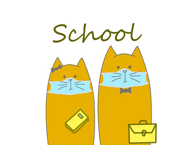 school cats illustration book card cat covid19 epidemic humor illustration mask medical notebook orange pandemic quarantine respirator school simple virus