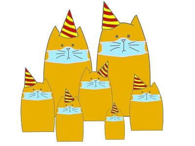 happy birthday illustration birthday card cat covid19 epidemic happy icon illustration logos mask medical orange pandemic respirator