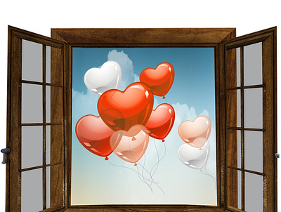 window illustration ballons birthday card design flayer happy icon illustration sky wedding window