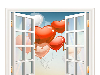 window card ballons card design flyer happy illustration present sky wedding window