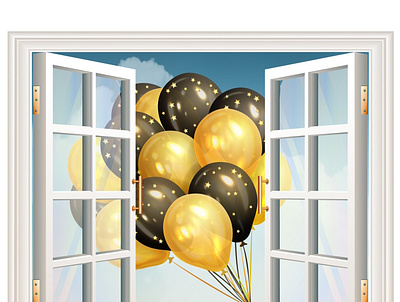 window card illustration ballons birthday card design flyer happy illustration logo present sky wedding window