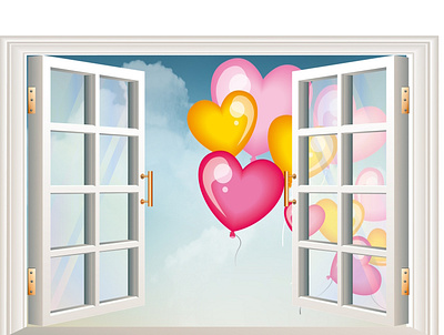 window ballons card happy illustration vector