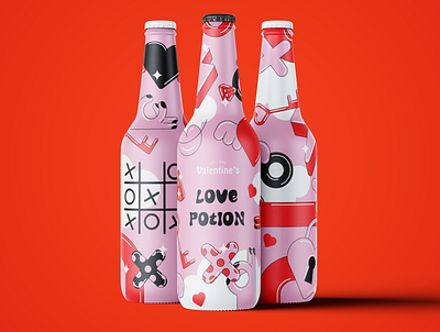 Love Potion, Valentine's Beer 2d illustration advertising beer beer bottle branding colourful design illustration love packaging playful valentines day vibrant