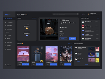 Ozarc - NFT dashboard design app design figma minimal product design ui