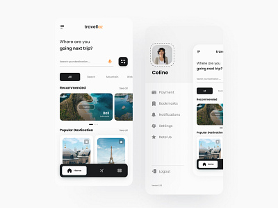 Travel App Design - Traveliaz app design home screen mobile app mobile app design mobile design mobile ui popular product design travel app ui ui design ux