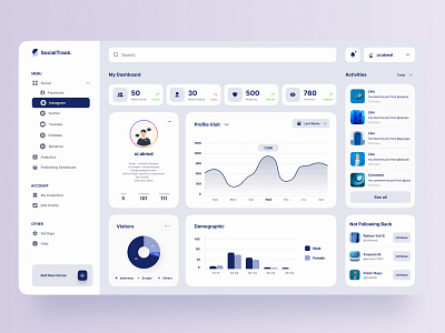 Social Media Dashboard chart clean dashboard dashboard design dashboard ui desktop graph ios manage management media social social media social tracker tracker ui design uiux ux design web