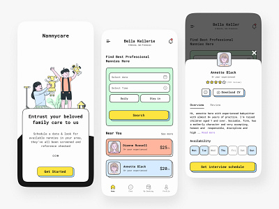 Nannycare - Nanny Finding App app baby care babysitter booking caring app children clean ui colorful design ios app kid mobile app mobile app design mobile design nanny app nanny booking ui uiux ux