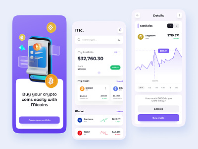 Micoins - Cryptocurrency App app bitcoins blockchain clean ui crypto app crypto coins crypto exchange crypto wallet cryptocurrency cryptocurrency app design investment app mobile app mobile app design mobile design mobile ui ui ux