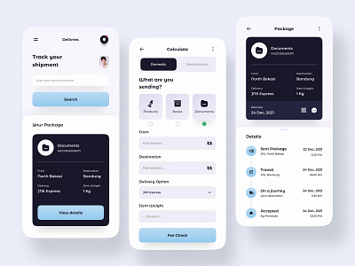 Delivree - Package Tracker App app application blue card clean color design element icon interface ios minimal mobile modern package send simple tracker tracking ui