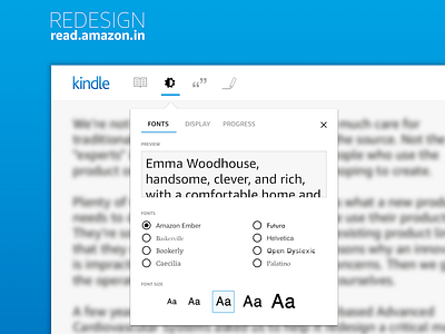 Kindle Web Settings; Daily UI #7 concept daily ui ebook kindle reader redesign settings