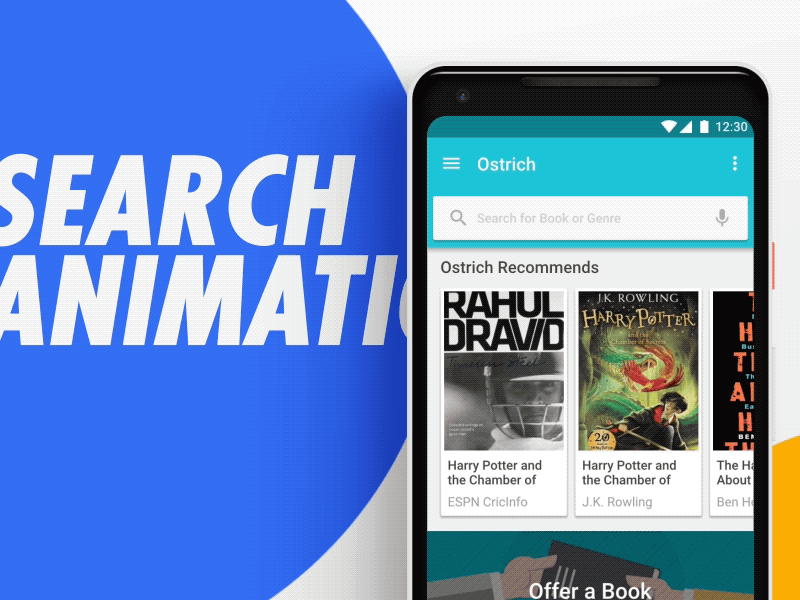 Search Animation Interaction for Ostrich Books android animation app books design github google maps open source rental search ui ux