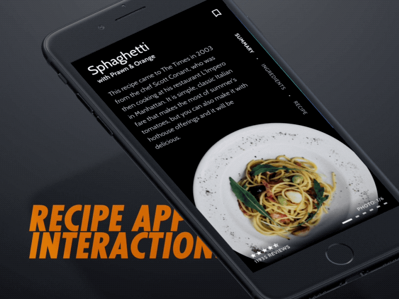 Recipe App Interactions animation app design flat food gesture interaction recipe swipe ui ux