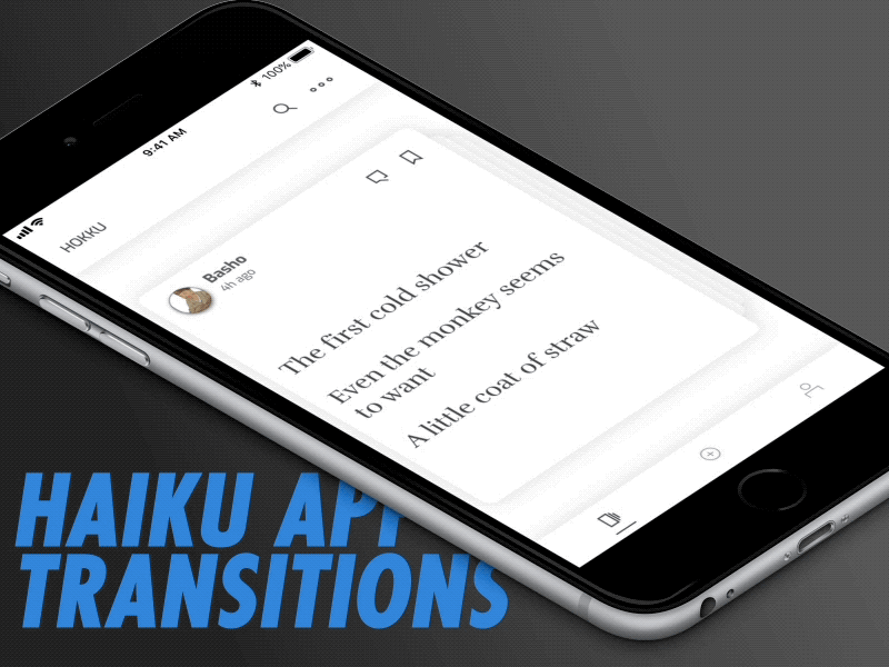 Haiku App Screen Transitions app cards design haiku poem poetry profile scroll transition ui ux viewpager