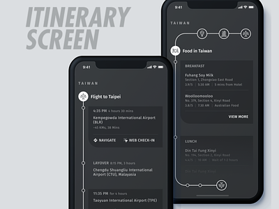 Itinerary Screen for Travel App app design flat flight holiday itinerary taiwan tourism travel trip ui ux