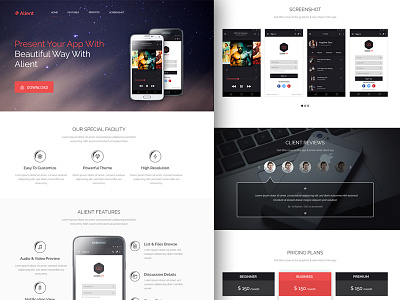 Alient App Landing Page by Junaed Ahmed Numan on Dribbble