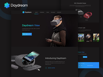 Google Daydream VR Landing Page Dark Concept