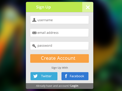 Sign Up clean email facebook flat form signup twitter ui ux