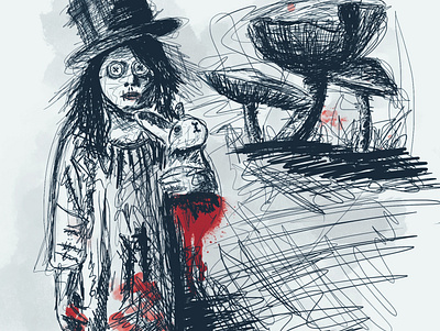 Alice in wonderland blood creepy drawing horror illustration rabbit wonderland