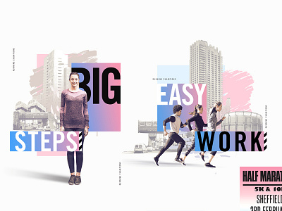 👟👟 half marathon blue campaign fitness gradient marathon pink poster print running sports